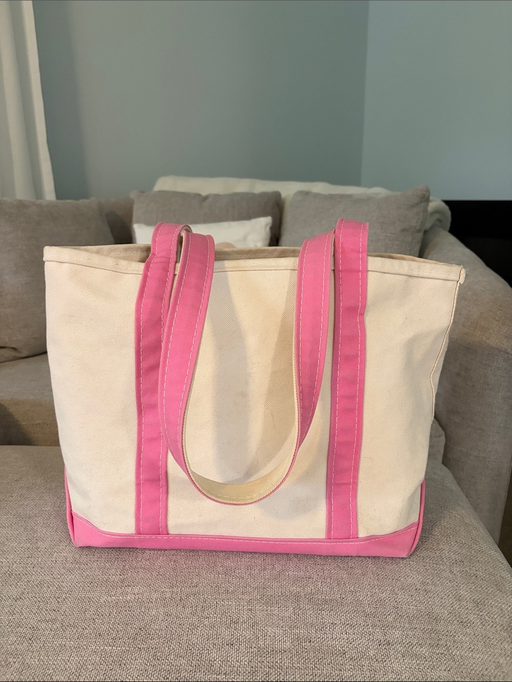 L.L. Bean Canvas Tote with Pink Accents and Embroidery - Picture 2 of 5